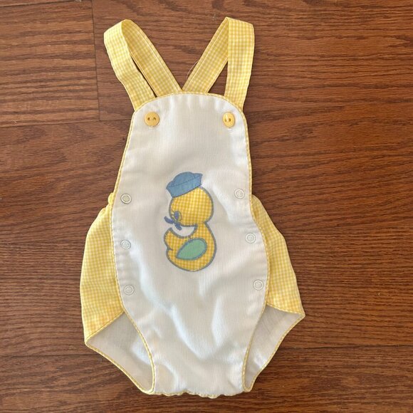 Vintage Rare 80s HealthTex Gingham Bubble Romper Embroidered Duck Size 9 Months - Picture 2 of 13
